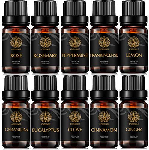 Aromatherapie Ingwer ätherisches Öl Set für Diffusor, 100% reine Zimt ätherisches Öl Kit für Hause, 10x10ml therapeutische Grade Eukalyptus ätherische Öle Set - Nelken, Weihrauch, Pfefferminze Öle...