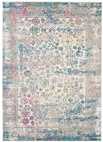 Carpeto Rugs Teppich Kurzflor Vintage Look Abstraktes Orientalisch Muster - Niedrigflor, für Wohnzimmer, Schlafzimmer, Esszimmer - Versch. Größen Türkis Grau Bunt 80 x 150 cm