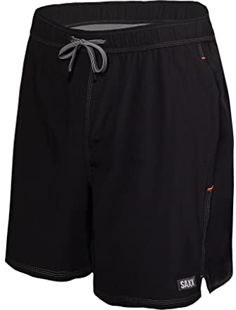 SAXX Underwear Co. Men's Oh Buoy 2N1 Volley 7 Stretch Lined Swim Trunk, Black, Small
