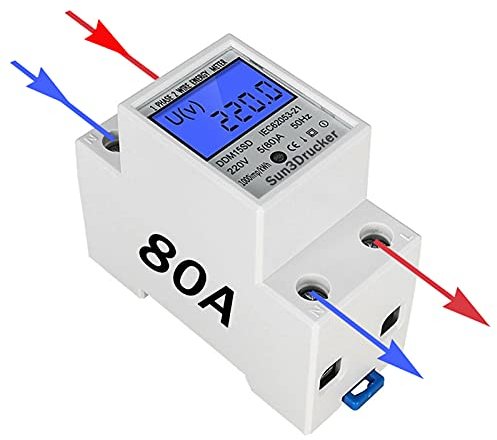 Stromzähler Hutschiene 1 phase Wechselstromzähler - 80A 230V DIN LCD Digitaler Stromzähler, Zwischenzähler/Strom Zähler Verbrauchsmessgerät, Ungeeicht, S0 Schnittstelle Zähler