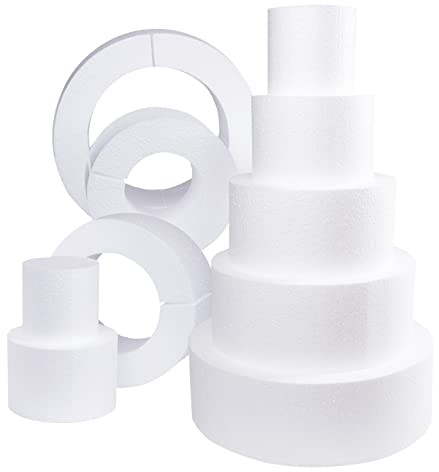 Silverlake 5-Tier Round Cake Dummy Set - Nesting 4H x 4,6,8,10 & 12Dia Discs for Styrofoam Baking Display Projects