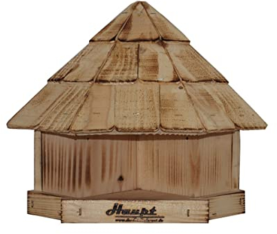 NATIV Futterhaus für Vögel, Eckhaus mit Holzschindeln, Vogelhaus zur Wandmontage