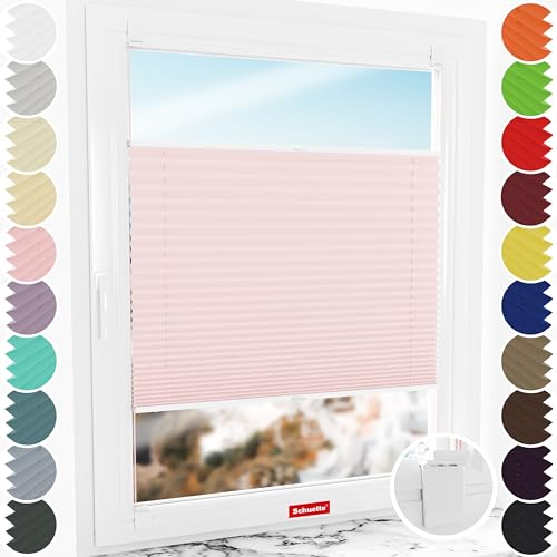 Schuette® Plissee ohne Bohren zum Kleben ● Premium Kollektion: Powdered Rose (Rosa) ● 65x150cm (Breite x Höhe) ● Suprafix Klebe- & Schraubhalter 2in1 Set Letsbond ● Bequeme Rollo