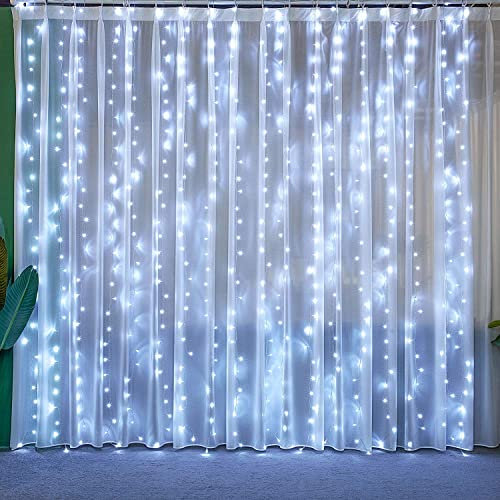 YMing Cortina de luz 3x3m 300 luces LED de cascada con 8 patrones de iluminación Cortina de luz impermeable para jardín al aire libre y decoraciones de habitaciones interiores Año nuevo, fiesta, bodas