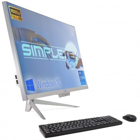 PC All in One RGB Core i5 Windows 10 Pro 27 Full HD RAM 4 Go SSD 120 Go | Webcam intégrée, WiFi5, Bluetooth | Ordinateur fixe de bureau tout-en-un Simpletek