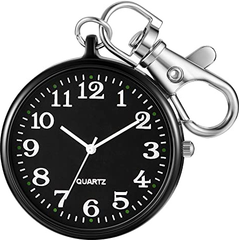 Realpoo Stainless Steel Quartz Pocket Watch for Men, Ultra-Thin Arabic Digital Dial, Key Chain