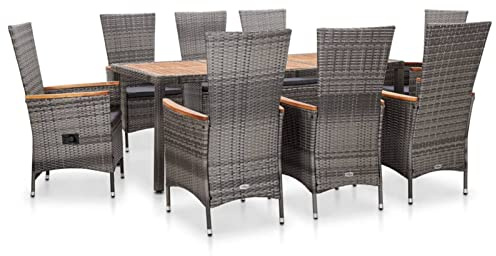 Yolola 9 teilig Garten Sitzgruppe mit 8 Gartenstuhl, 2 Gartenstuhl Verstellbar Poly Rattan Gartenmöbel Set 8 Personen Gartentisch mit Stuehlen Gartengruppe Sitzgarnitur Gartengarnitur Grau