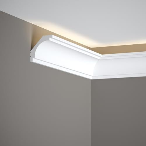 Mardom Decor MD145 - Weiße Lichtprofile - Robuste Stuckleiste - für den Einsatz mit LED-Beleuchtung - Langlebiger PolyForce-Kunststoff - Widerstandsfähig und Langlebig - 200x6x6 cm