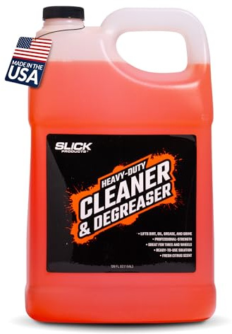 Slick Products Heavy-Duty Cleaner & Degreaser – Professional Strength Citrus Formula for Tires, Wheels, Engines, Chains & Tough Grime – Ready to Use or Dilute, 128 oz