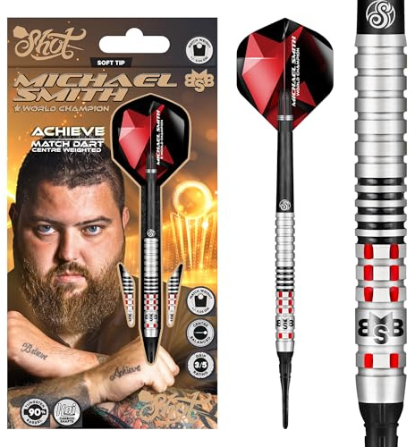 Shot Soft Darts Michael Smith Bully Boy Achieve Matchdart 90% Tungsten Softtip Darts Softdart Hochwertige Tungsten Dartpfeile Set mit Schäften und Flights Made in Neuseeland