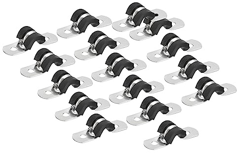 Sourcing Map 30Pcs 6mm(1/4) Rubber Pipe Strap, 304 Stainless Steel Hose Clamp, U Shape Metal Clamp, Tube Holder for Tube Pipe Wire, Black