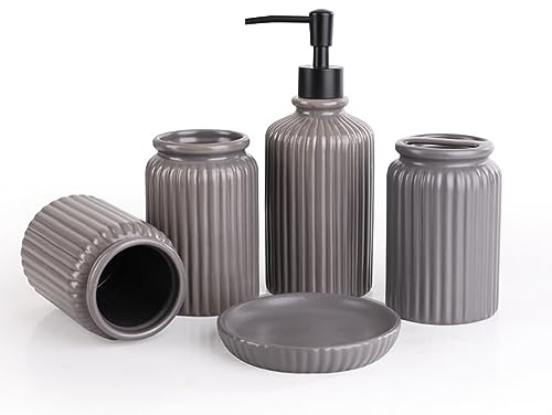 Tauzveok Seifenspender Set Grau, Badezimmer Sets, Seifenspender oder Organizer,Zahnputzbecher, Seifenschale, Bad Zubehör