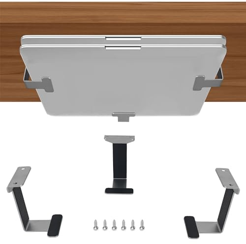 JEMACHE Metal Under Table Desk Holder for Laptop, Xbox Series S, Xbox One S/X, PS4 Slim/Pro, Desktop Mini PC, Wireless Amplifier with Anti-Scratch Silicone Silver 8cm
