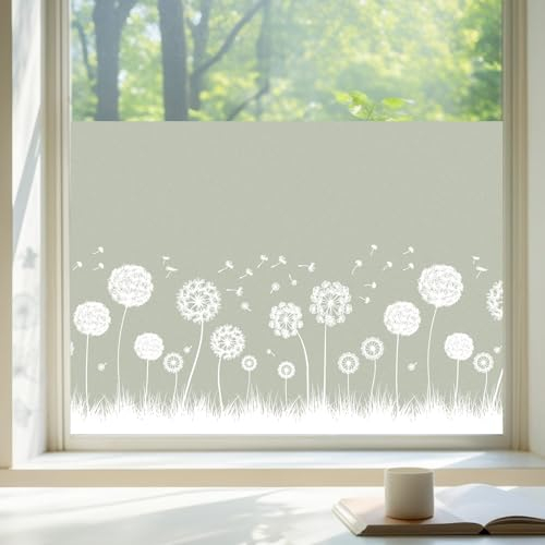 dktie Film de protection pour fenêtre - Opaque - En verre dépoli - Motif pissenlit - Statique - Anti-UV - Sans colle - Réutilisable - Convient pour le salon, la chambre à coucher - 44,5 x 200 cm
