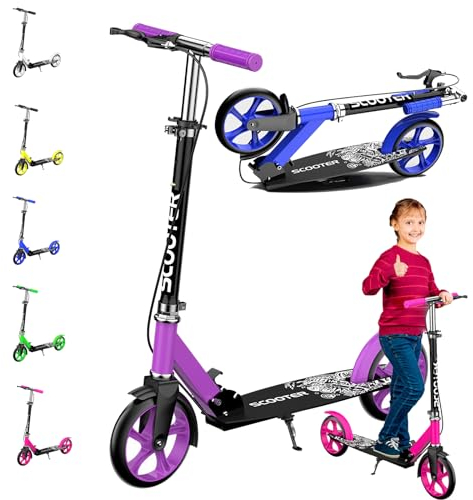 Scooter for Children Cityroller Klappbarer City Roller für Kinder, Höhenverstellbar, Tretroller für Erwachsene | Easy Maneuvering | for Adults with up to 100 kg Load Capacity Scooter Aluminium,Lila