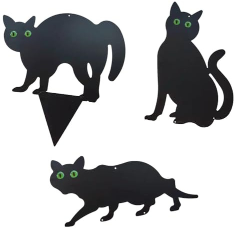 Vogelschreck Katzen,Garden Katzen Gartenstecker 3er Set Vogelscheuche Katze mit Reflektierende Augen Schwarze Katze Rost Deko Metall Baumstecker für Garten Draußen Wildtiere, Vögel, Nagetiere, Füchse