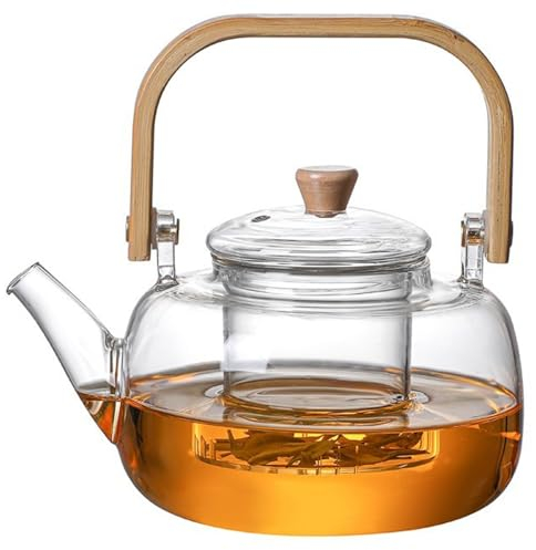 Théière en verre avec infuseur 34 oz / 1l à thé en verre bouilloire pour cuisinière pour cuisinière, top à induction, thé à thé en verre transparent avec infuseurs, théières à thé fleuri