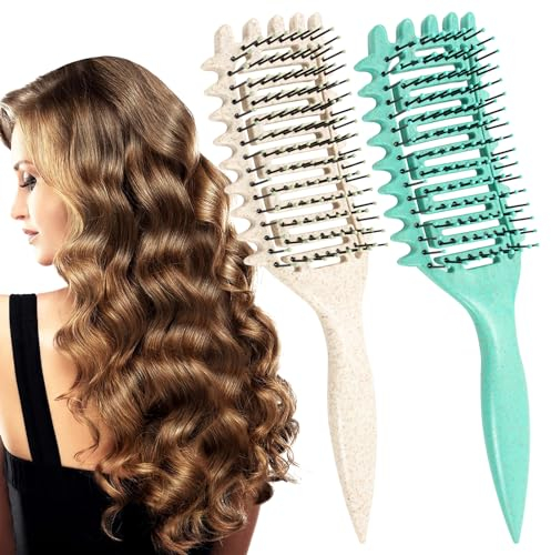 Vinuwu 2Pcs Curly Hair Brush, Detangle Smoothing Hair Brush, Curl - Detangler Hairbrush, Define Styling Brush for Wet/Thick/Thin Hair, Soft Bristle Vent Detangling Comb for Women Men Girls-GrWh