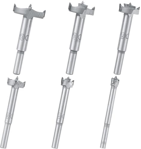 Bohrersatz, Handgewindebohrer, 6-teilig, Forstnerbohrer-Set, 10–35 mm, Holzbohrer-Set, Hartmetall-Sägebohrset mit rundem Schaft, flachem Flügel, Bohrlochbohrer für Kunststoff, Sperrholz, Holzbearbei