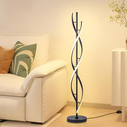 ELINKUME Stehlampe LED Fernbedienung,Schwarz Spirale Dimmbar Moderne Kreative Innendesign Dekorative Beleuchtung Wohnzimmer Lampe Energiesparende Multi-Color Temperatur Innenlampe