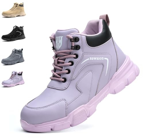 Nasogetch Men's Purple Safety Work Boots, Size 40, UK 6, Steel Toe Cap, Water Resistant, Non-Slip