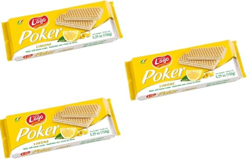 Lago 1968, Poker Limone 150g, Wafer con Vellutata Crema al Limone 75% con 3 Strati Friabili di Wafer (Confezione da 5)