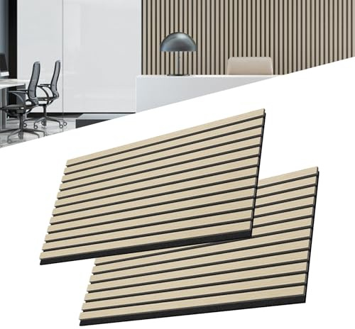 UISEBRT Lot de 2 panneaux acoustiques - Revêtement mural - En bois véritable - Placage en bois véritable - Panneaux acoustiques - Panneau mural 3D - Feutre acoustique - 120 x 60 cm - Couleur bois