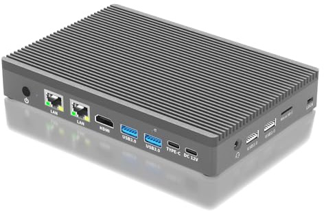 HEIGAOLAPC Firewall Micro Appliance, Ordenador de Sobremesa, Mini PC 12th N100(3.4 GHz) 16GB 256GB eMMC, Type-C USB3.2, Dual LAN 2.5G Ethernet, Dual Display, 4K 60Hz, WiFi BT 5.2 para Negocios, Hogar