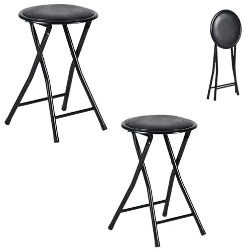 ZZINOKE Set di 2 Sgabelli Pieghevoli, Nessun Montaggio Richiesto, Sgabello Pieghevole Portatile Imbottito Per Cucina, Soggiorno, Balcone Come Posti a Sedere Aggiuntivi, Nero, 30×30×46 cm