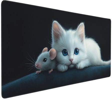 Gaming Mauspad XXL Katze Mousepad 800x400x4mm Maus Verlängertes Mauspad Schreibtischauflage,Genähte Kanten Mauspad,Verbessert Präzision und Geschwindigkeit Wasserdicht Geeignet für Büro und Spiele