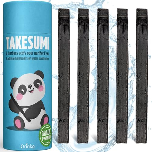 ORINKO® Carboni Attivi per Acqua in Carbone Takesumi x5 - Purificatore Naturale Ecologico in Bambù Binchotan - Bastoncino Riutilizzabile per Caraffa, Rubinetto, Acquario