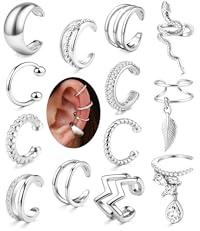 JeweBella Ear Cuff Set Damen 14K Gold Fake Ohrringe Earcuffs Gold/Silber Ohrclips Damen Ohne Ohrlöcher Ohrmanschette Verstellbare Clip Ohrringe Fake Piercing Ohr Knorpel Ohrklemme