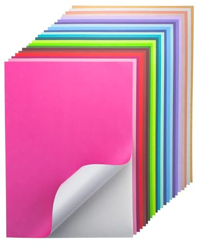 24 Blatt - A4 Sticker Papier zum Bedrucken, Selbstklebend Aufkleber Karton in 22 Farben, 250gsm Farbiges Papier für Scrapbooking, Kartenherstellung
