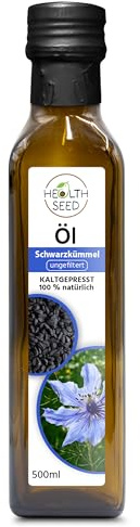 Health Seed® Ungefiltert Schwarzkümmelöl - Kaltgepresst Glasflasche - Frisch vom Hersteller - 500 ml