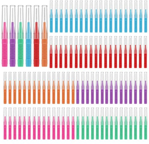 RAYITO 100 Pcs Interdental Brushes, 5 Sizes Soft Dental Brushes Toothpicks Dental Floss Brush Floss Sticks Dental for Braces Oral Cleaning(6 Colors)