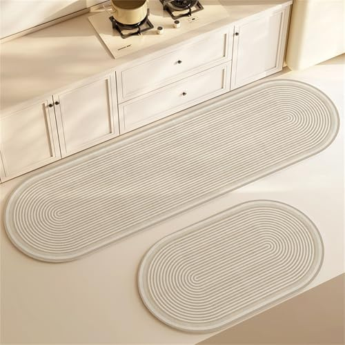 Highdi Oval Küche Teppich, Waschbar rutschfest rutschfest Küchenläufer, Absorbierend Kieselgur Läufer Flur Teppich, Schnelltrocknend Küchenteppich für Flur, Küche, Esszimmer (Beige,40x120cm)