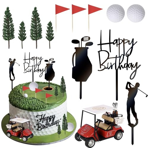 Xsstarmi 13 Pack Golf Cake Topper 3D Golf Ball Golfers Acrylic Cake Pick Golf Cart Cake Decorations for Golf Theme Baby Shower Happy Birthday Party Cake Decoration Supplies Red
