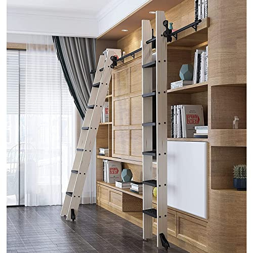 Retractable Rolling Ladder Hardware Library Sliding Ladder Hardware Kit, Home/Office/Library Barn Style Sliding Track Kit Black Steel Rolling Library Ladder Hardware