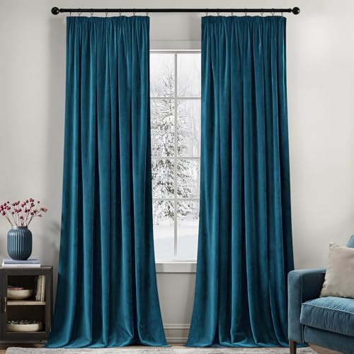 MIULEE Samtvorhang Kräuselband Blickdicht 2er Set Blau 140x300cm | Samtvorhang schwer blickdicht, thermische Isolierung, Kräuselband, edler Look für Wohn- und Schlafzimmer