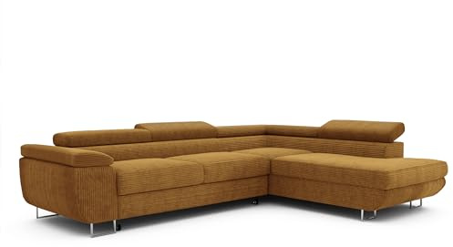 IDOHOME Ecksofa mit Schlaffunktion und Bettkasten Rechts 274 x 203 cm | 274 x 203 cm, Hoher Sitzkomfort, Verstellbare Kopfstützen, Wohnen und Schlafen, Rechte Ausführung