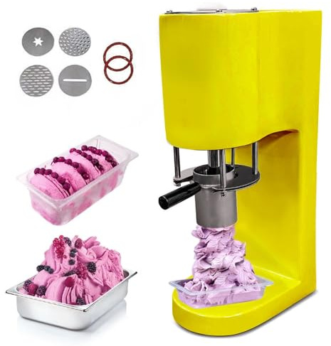 Machine à glace pressée commerciale, machine électrique à spaghetti gelato avec 4 moules en acier inoxydable, démarrage en un bouton, extrudeuse de desserts pour magasins, cafés, food trucks,Yellow