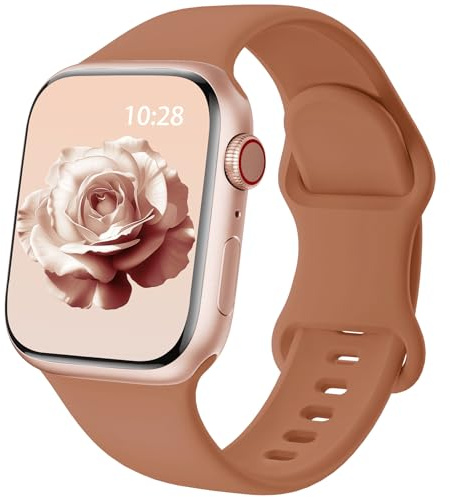 Patenterad uppgraderad silikonrem kompatibel med Apple Watch-remmar 38 mm 40 mm 41 mm 42 mm 44 mm 45 mm 46 mm 49 mm kvinnor män, mjuka sportband för iWatch serie 11 10 9 8 7 6 5 4 3 2 1 SE Ultra, brun