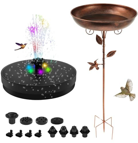 Vogeltränke Stehend Φ30x80cm mit Solar Springbrunnen für Außen - UltraRostfrei Robust Langlebig Vogelbad aus Metall Vintage für Garten - Groß Frostsicher Metal Bird Bath