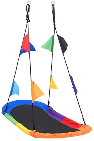 Nestschaukel mit Fahnen 165x70 cm – Outdoor Schaukel für Garten, Balkon oder Terrasse – Robust & Wetterfest – Perfekte Schaukel für Kinder & Familien – Spielzeug für draußen