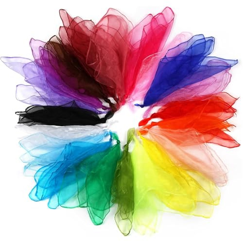 20 Stück Jongliertücher, Chiffontücher für Tanzen, 60 x 60cm Seidentücher, Square Bunte tücher für Kindergarten Kindershow Sensorisches Jonglieren Tanzen