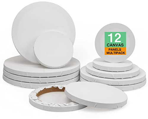 12-Pack Round Canvas Boards for Painting | Pre-Stretched 100% Cotton Artist Canvas | Multiple Sizes, Suitable for Acrylic & Oil Painting | Blank Art Panels for Beginners & Professionals