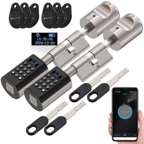 VisorTech Elektronisches Schloss: 2er-Set elektronische Tür-Schließzylinder, Display, Code, Transponder (automatisches Türschloss, Zylinder-Schloss, RFID)