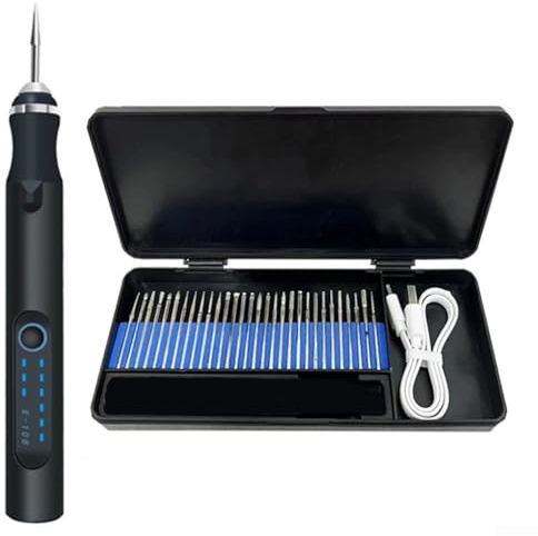 Grabador de precisión eléctrico inalámbrico recargable por USB, juego de grabado de manualidades con herramienta de control de velocidad variable de 30 bits (negro)