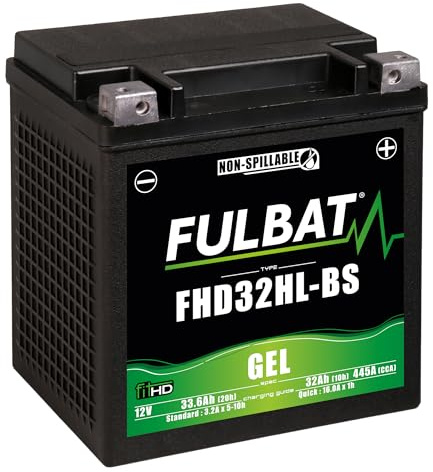 Fulbat FHD32HL-BS Batería de Moto Gel 12V 32Ah Compatible con YHD32HL-BS Largo 165 x Ancho 130 x Alto 175 mm
