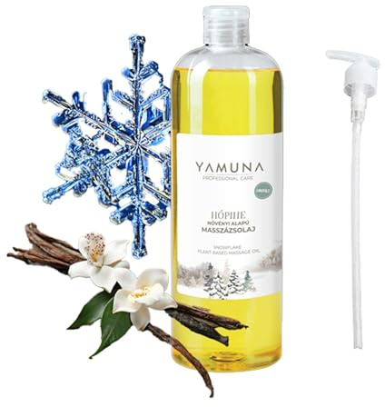 YAMUNA NATURAL BEAUTY Massageöl, 100% pflanzlich, Naturkosmetik aus Ungarn. Professionelles Öl – frei von Paraffin und Parabenen für eine erfrischende Massage. (1000 ml, Schneeflocke)